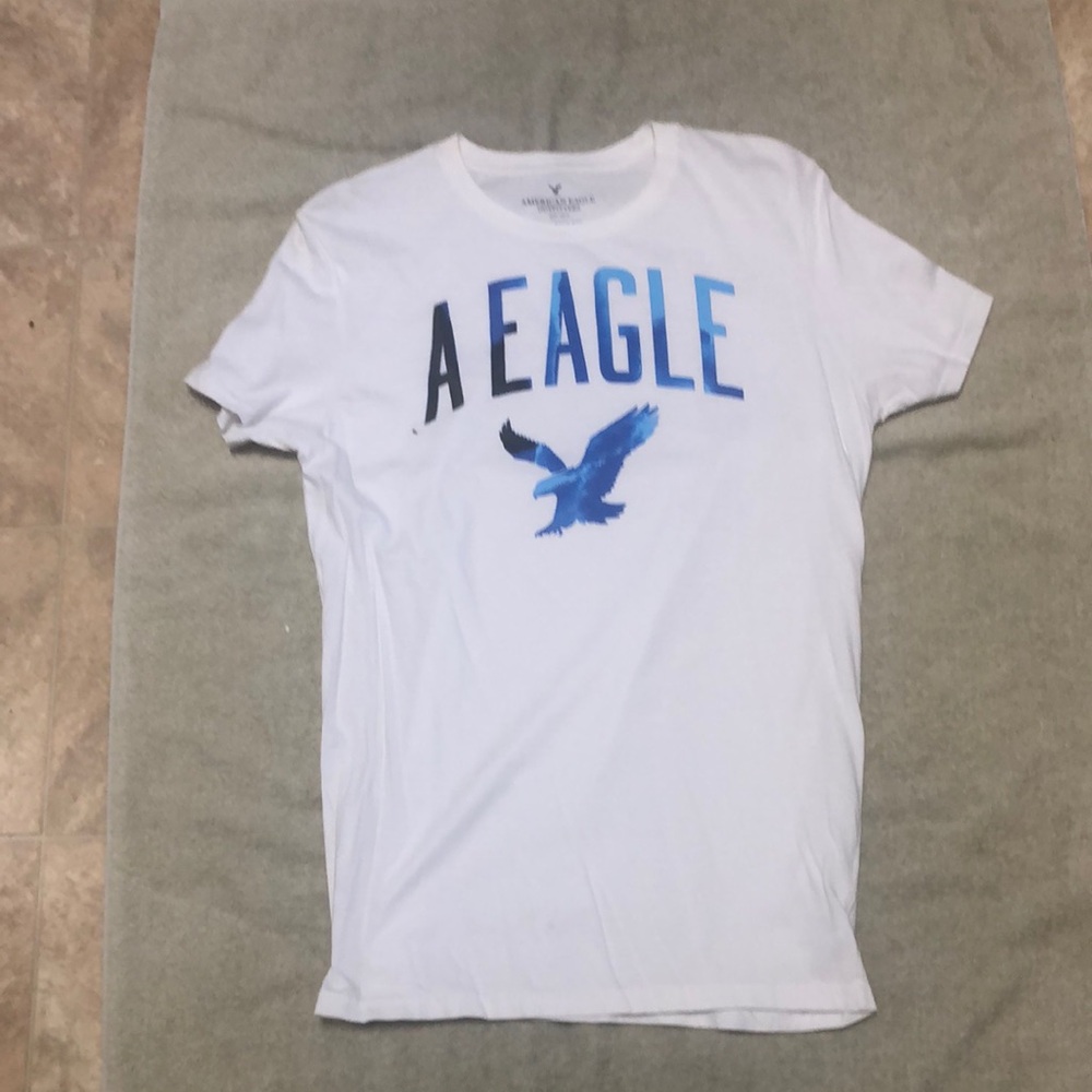 American Eagle Outfitters White and Blue Men's Shirt